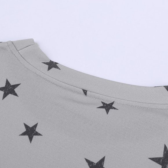 STAR PRINT GRAY ROUND NECK LONG SLEEVE - Picture 11 of 14